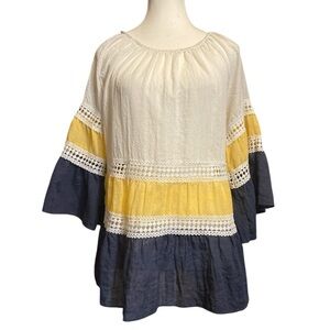 Kaktus Women's Cream, Yellow, and Blue Tunic